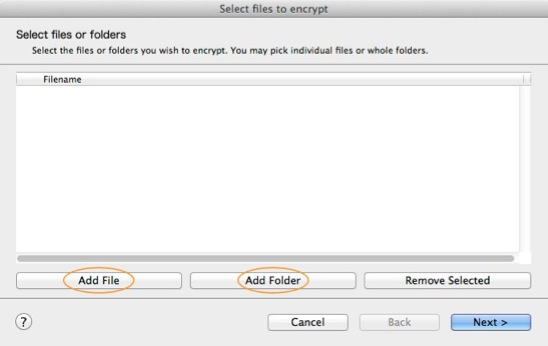 Select files to encrypt