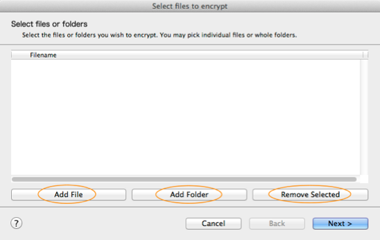Select files to encrypt
