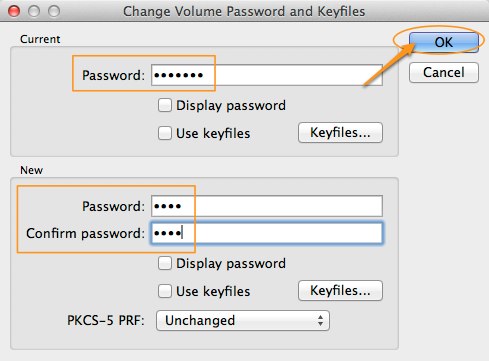 Change Volume Password and Keyfiles
