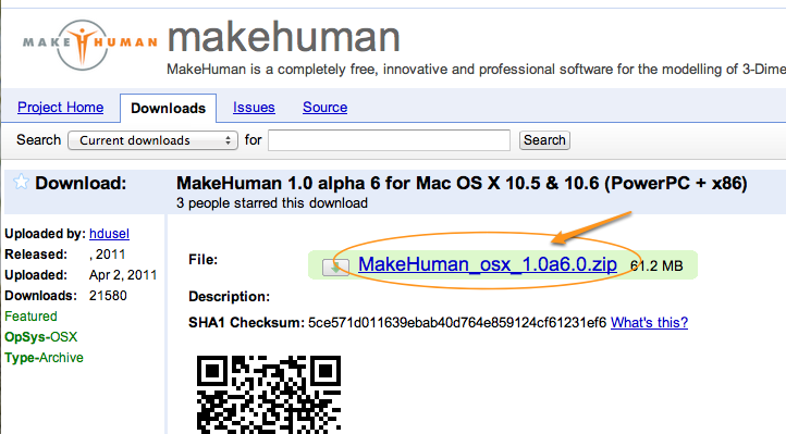 MakeHuman_osx_1.0a6.0.zip - makehuman - MakeHuman 1.0 alpha 6 for Mac OS X 10.5 &#38; 10.6 (PowerPC + x8ofessional software for the modelling of 3-Dimensional humanoid characters. - Google Project Hosting
