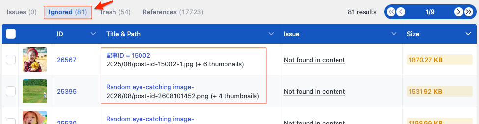 画像のアップロード時、メディアライブラリでどのように表示されるのか(fanction.phpに入れた場合)